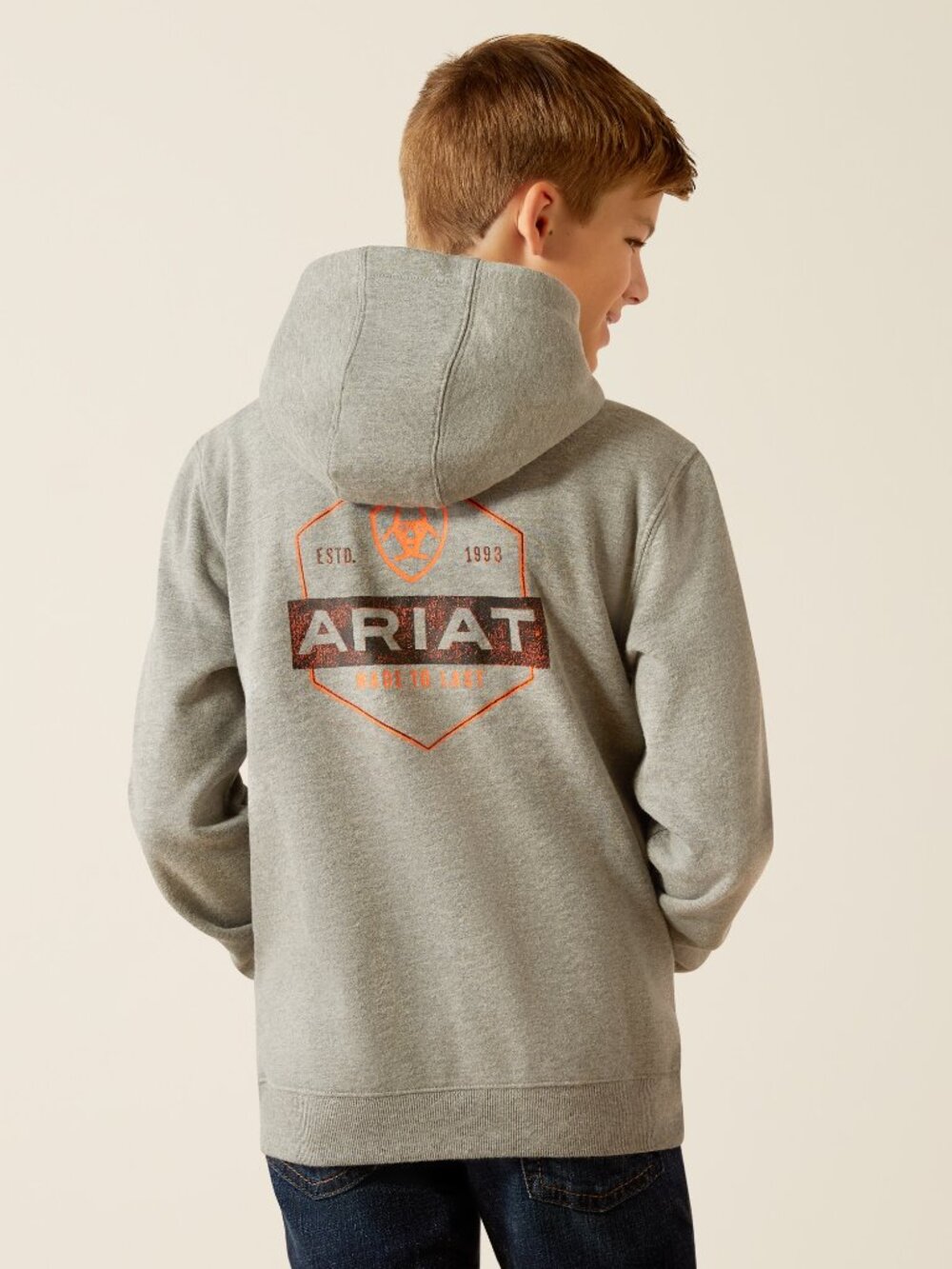 ARIAT Boys Bold Hex Hoodie, Grey Heather, Medium | NWT - Picture 2 of 4